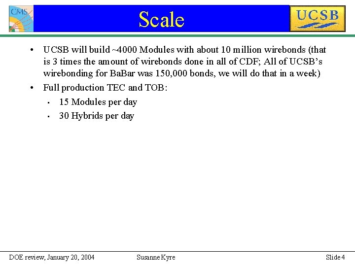 Scale • UCSB will build ~4000 Modules with about 10 million wirebonds (that is