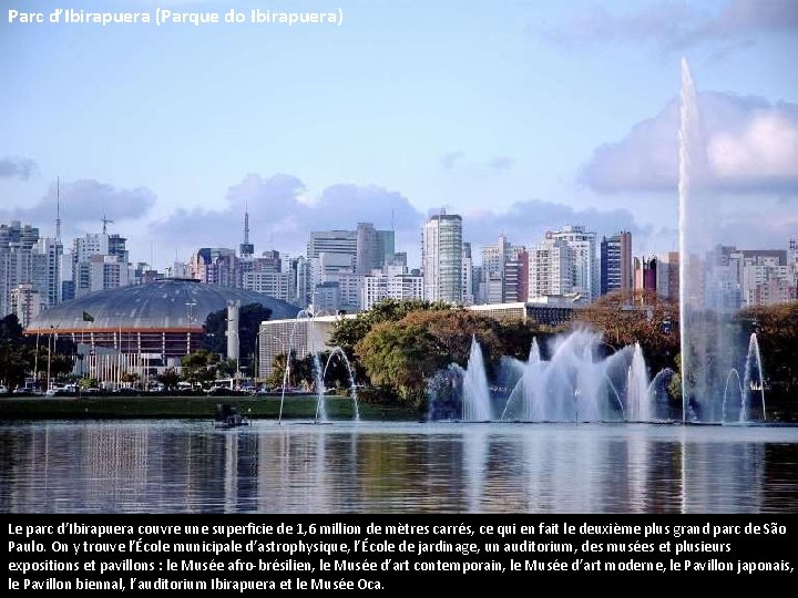 Parc d’Ibirapuera (Parque do Ibirapuera) Le parc d’Ibirapuera couvre une superficie de 1, 6