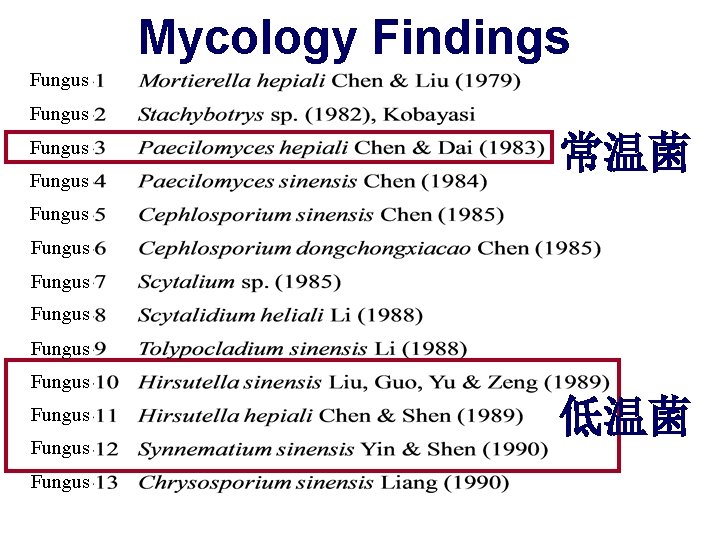 Mycology Findings Fungus 常温菌 Fungus Fungus Fungus 低温菌 