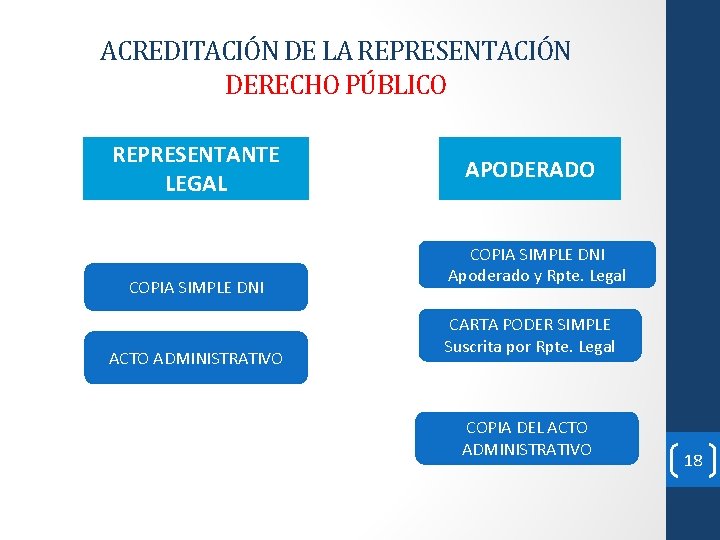 ACREDITACIÓN DE LA REPRESENTACIÓN DERECHO PÚBLICO REPRESENTANTE LEGAL COPIA SIMPLE DNI ACTO ADMINISTRATIVO APODERADO