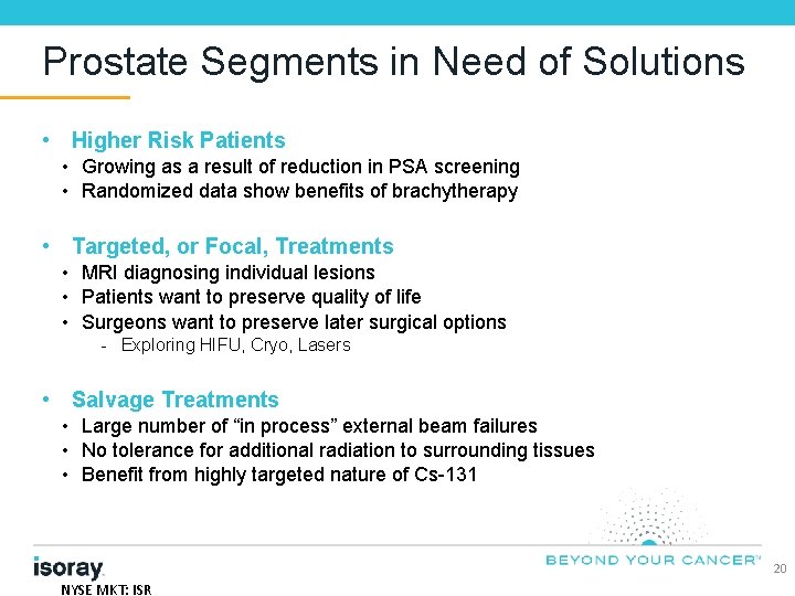 Prostate Segments in Need of Solutions • Higher Risk Patients • Growing as a