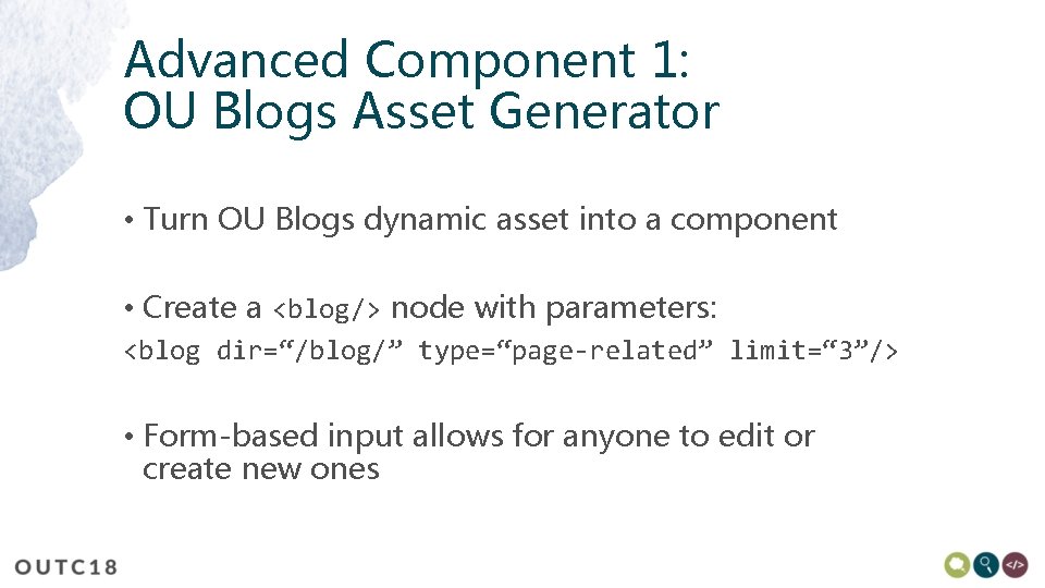 Advanced Component 1: OU Blogs Asset Generator • Turn OU Blogs dynamic asset into