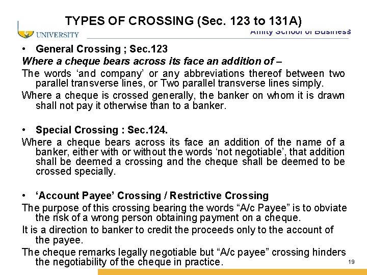 TYPES OF CROSSING (Sec. 123 to 131 A) Amity School of Business • General