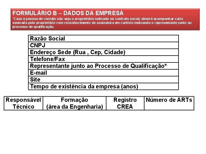 FORMULÁRIO B – DADOS DA EMPRESA *Caso a pessoa de contato não seja o