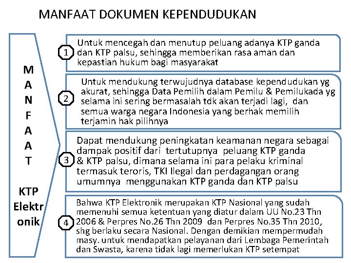 MANFAAT DOKUMEN KEPENDUDUKAN M A N F A A T KTP Elektr onik Untuk