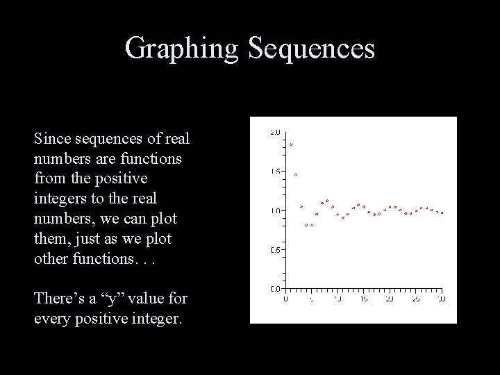 Graphing Sequences Since sequences of real numbers are functions from the positive integers to