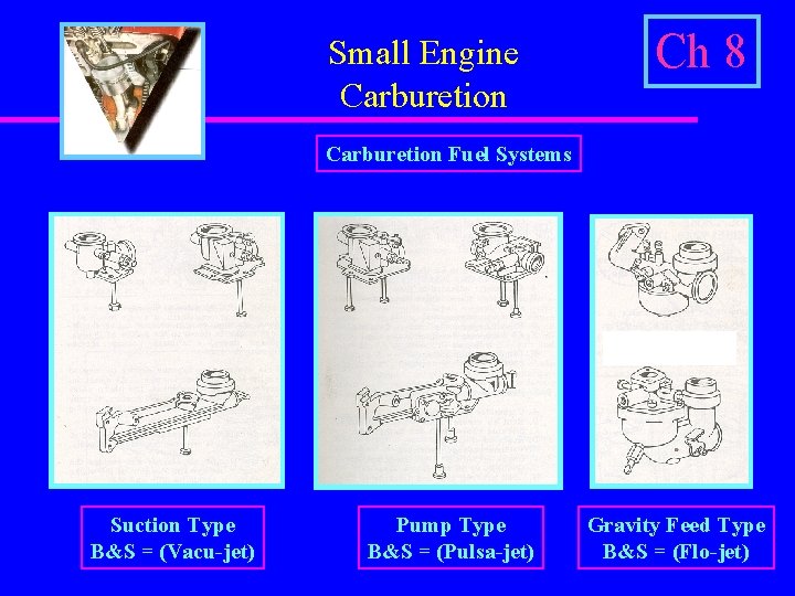 Small Engine Carburetion Ch 8 Carburetion Fuel Systems Suction Type B&S = (Vacu-jet) Pump