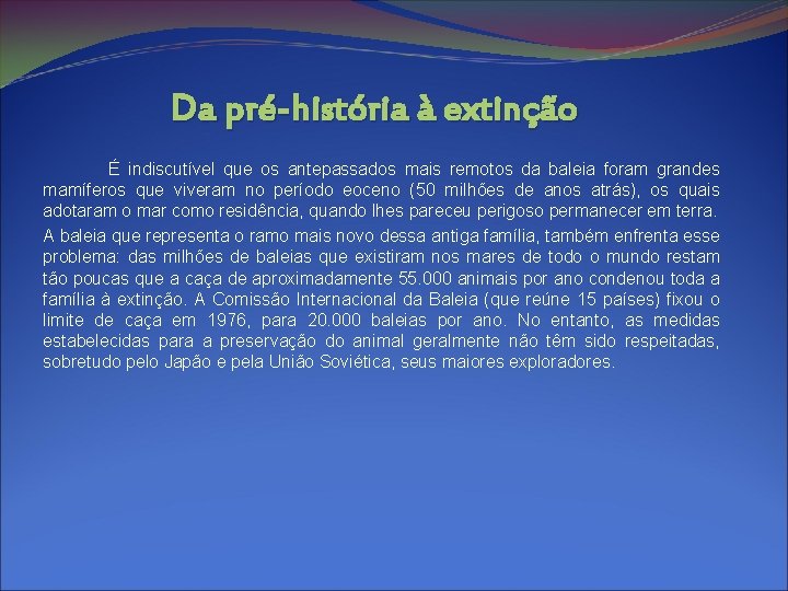 Da pré-história à extinção É indiscutível que os antepassados mais remotos da baleia foram