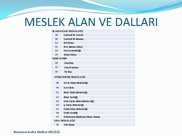 MESLEK ALAN VE DALLARI ELSANATLARI TEKNOLOJİSİ 29 Dekoratif Ev Tekstili 30 Dekoratif El Sanatları