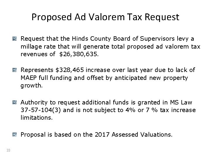 Proposed Ad Valorem Tax Request that the Hinds County Board of Supervisors levy a