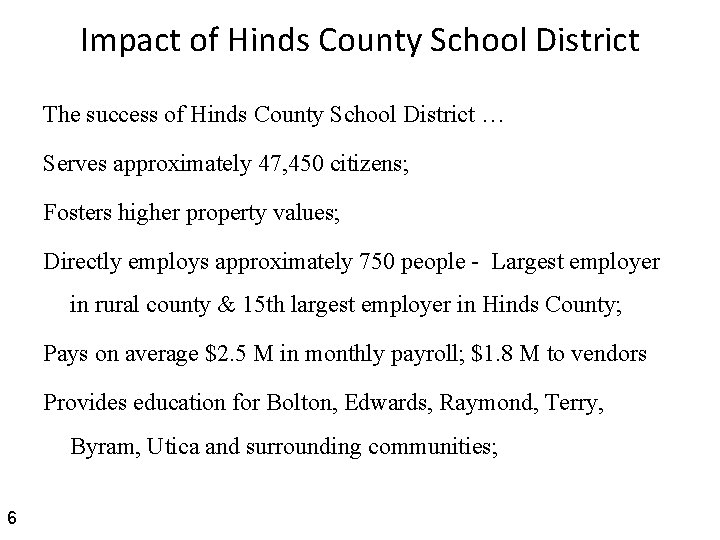 Impact of Hinds County School District The success of Hinds County School District …