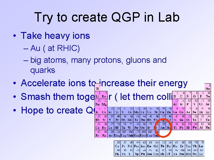 Try to create QGP in Lab • Take heavy ions – Au ( at