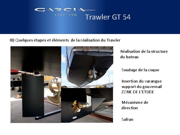  Trawler GT 54 III) Quelques étapes et éléments de la réalisation du Trawler