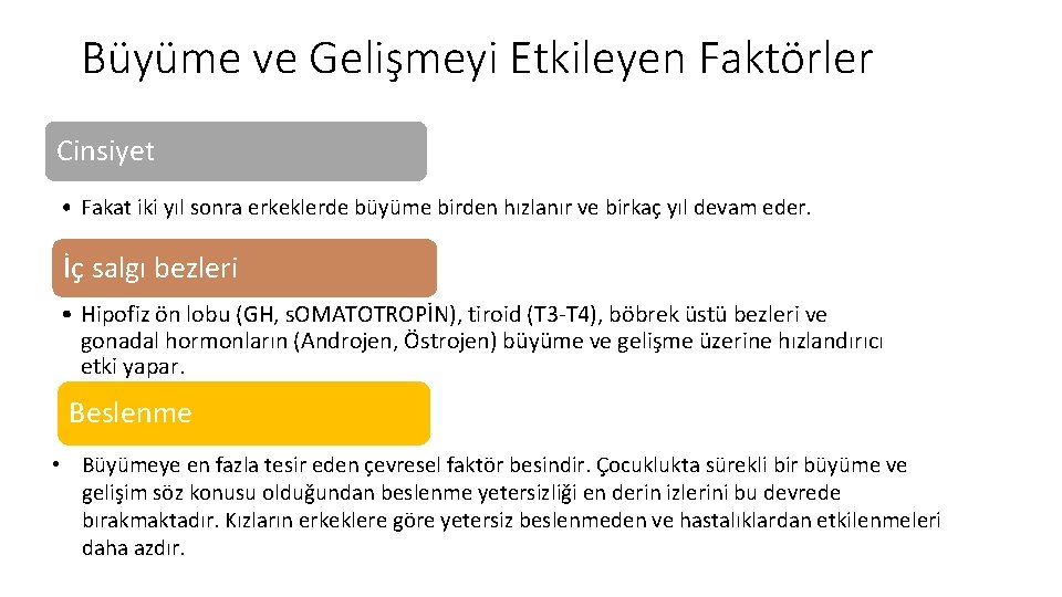 Büyüme ve Gelişmeyi Etkileyen Faktörler Cinsiyet • Fakat iki yıl sonra erkeklerde büyüme birden