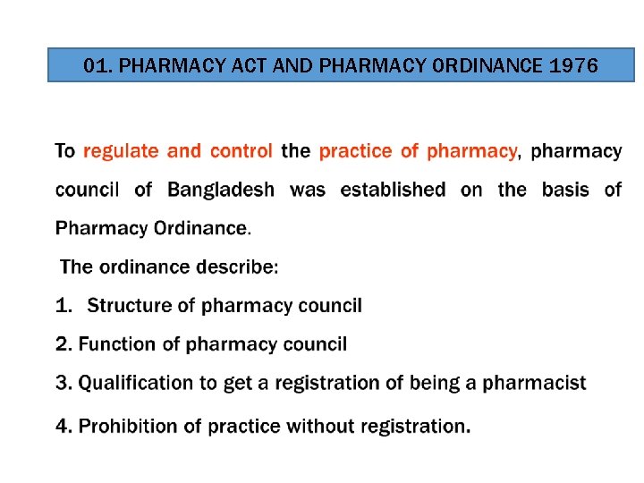 01. PHARMACY ACT AND PHARMACY ORDINANCE 1976 