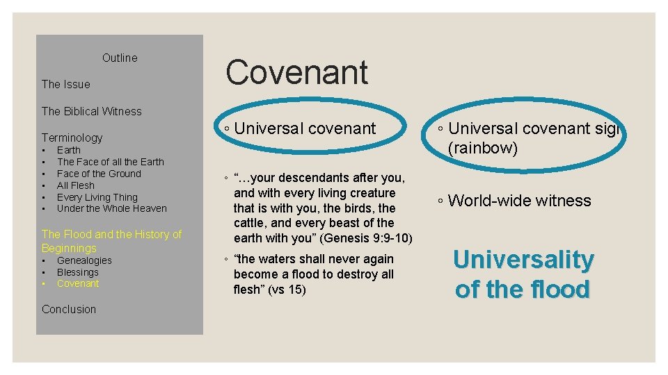 Outline The Issue Covenant The Biblical Witness Terminology • • • Earth The Face