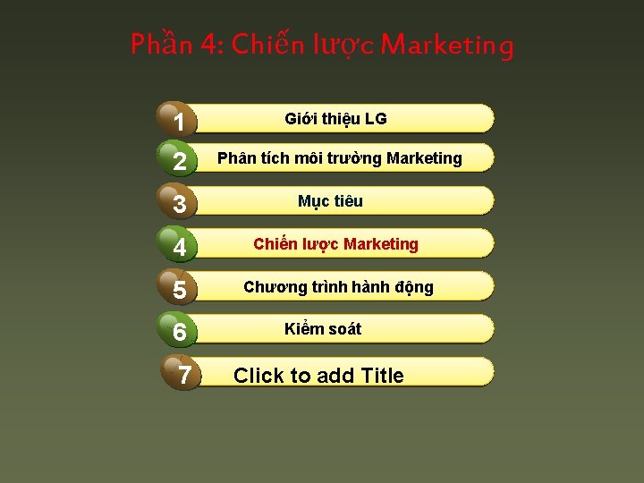 Phần 4: Chiến lược Marketing 1 Giới thiệu LG 2 Phân tích môi trường