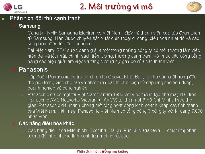 2. Môi trường vi mô n Phân tích đối thủ cạnh tranh ü Samsung