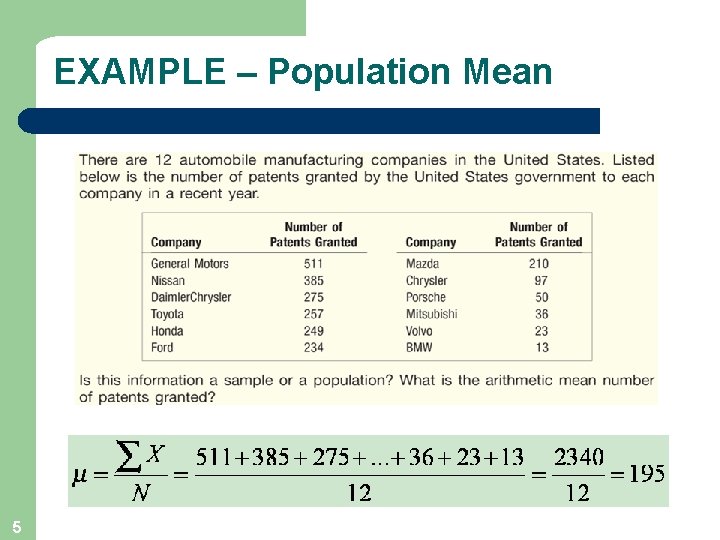 EXAMPLE – Population Mean 5 