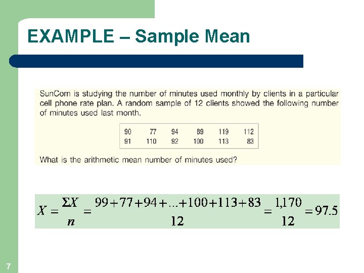 EXAMPLE – Sample Mean 7 