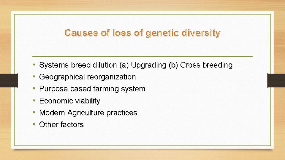 Causes of loss of genetic diversity • • • Systems breed dilution (a) Upgrading