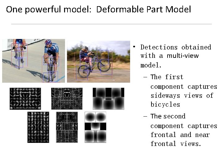 One powerful model: Deformable Part Model • Detections obtained with a multi-view model. – One powerful model: Deformable Part Model • Detections obtained with a multi-view model. –