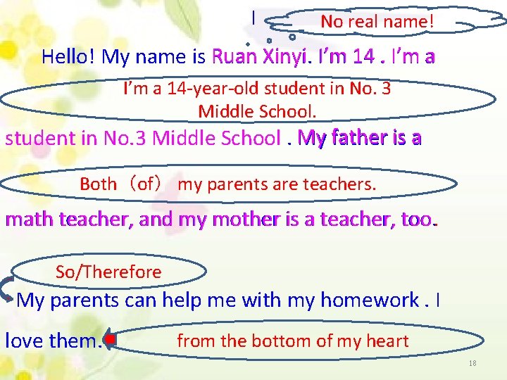 I No real name! Xinyi I’m 14. I’m a Hello! My name is Ruan