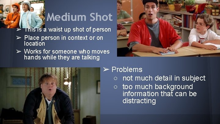 Medium Shot ➢ This is a waist up shot of person ➢ Place person