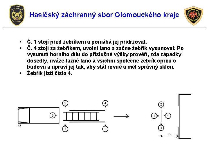 Hasičský záchranný sbor Olomouckého kraje § § § Č. 1 stojí před žebříkem a