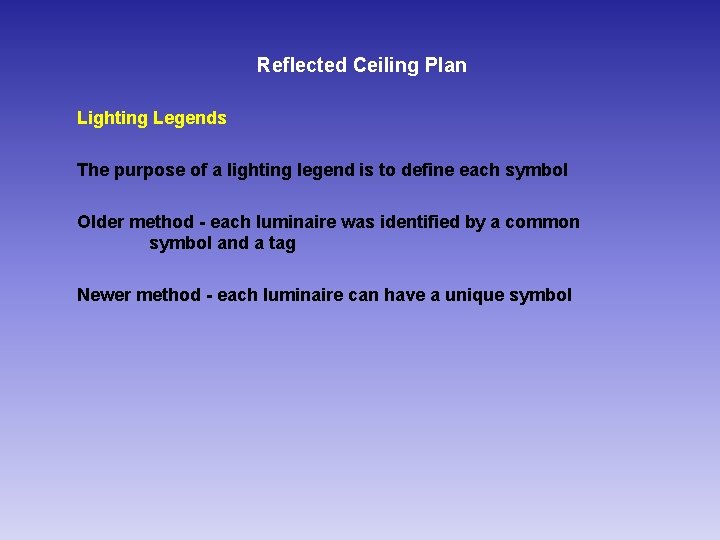 Reflected Ceiling Plan Lighting Legends The purpose of a lighting legend is to define