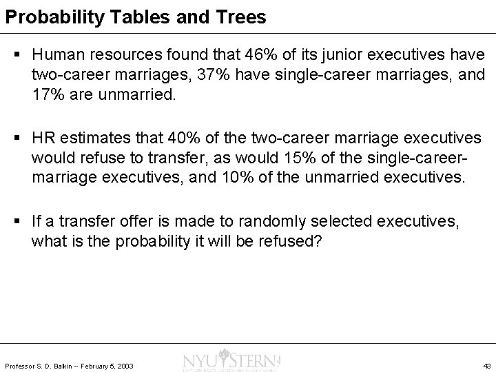 Probability Tables and Trees § Human resources found that 46% of its junior executives