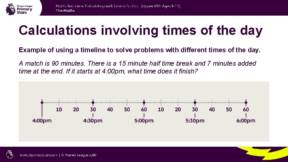 Calculations involving times of the day Example of using a timeline to solve problems