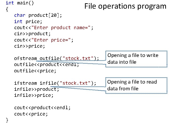 int main() { char product[20]; int price; cout<<"Enter product name="; cin>>product; cout<<"Enter price="; cin>>price;