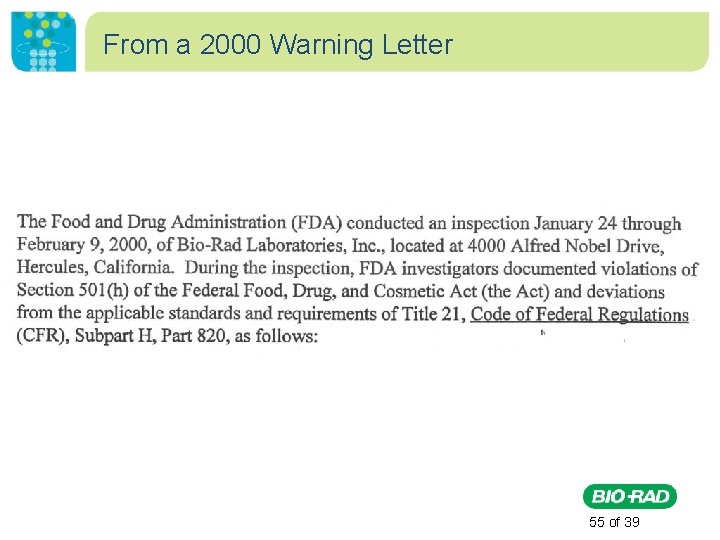 From a 2000 Warning Letter 55 of 39 