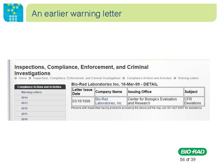 An earlier warning letter 56 of 39 