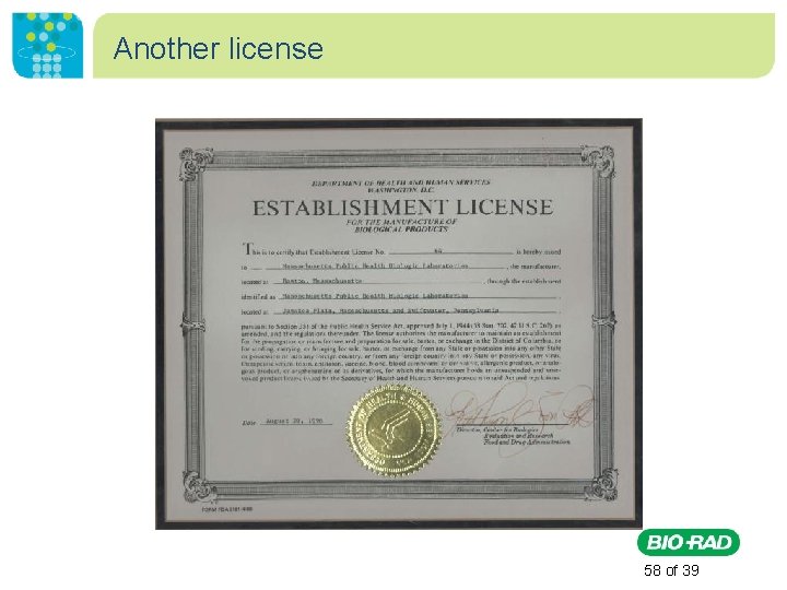 Another license 58 of 39 