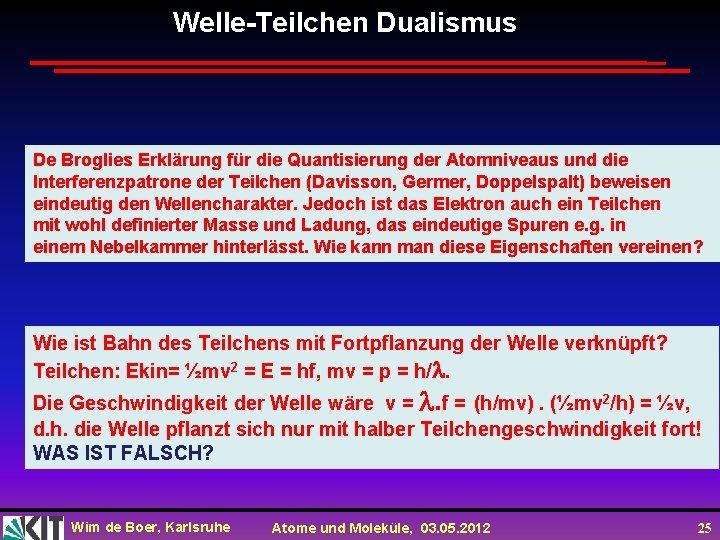 Welle-Teilchen Dualismus De Broglies Erklärung für die Quantisierung der Atomniveaus und die Interferenzpatrone der