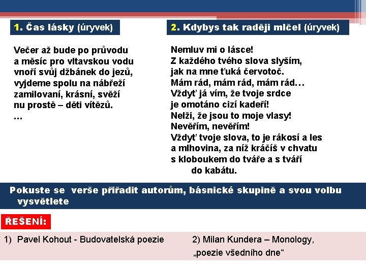 1. Čas lásky (úryvek) 2. Kdybys tak raději mlčel (úryvek) Večer až bude po