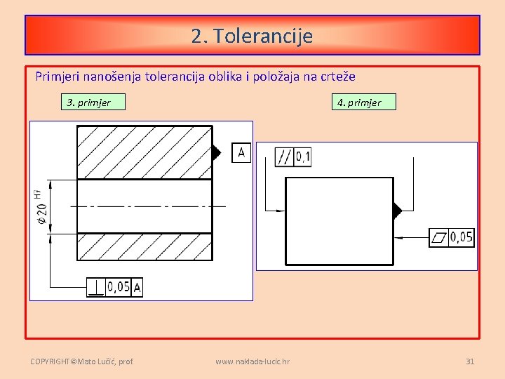 2. Tolerancije Primjeri nanošenja tolerancija oblika i položaja na crteže 3. primjer COPYRIGHT©Mato Lučić,