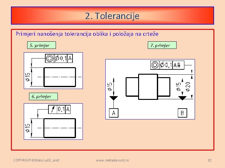 2. Tolerancije Primjeri nanošenja tolerancija oblika i položaja na crteže 5. primjer 7. primjer