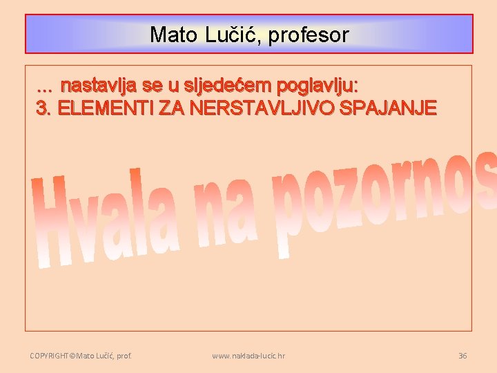 Mato Lučić, profesor … nastavlja se u sljedećem poglavlju: 3. ELEMENTI ZA NERSTAVLJIVO SPAJANJE