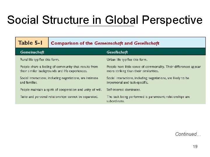 Social Structure in Global Perspective Continued… 19 