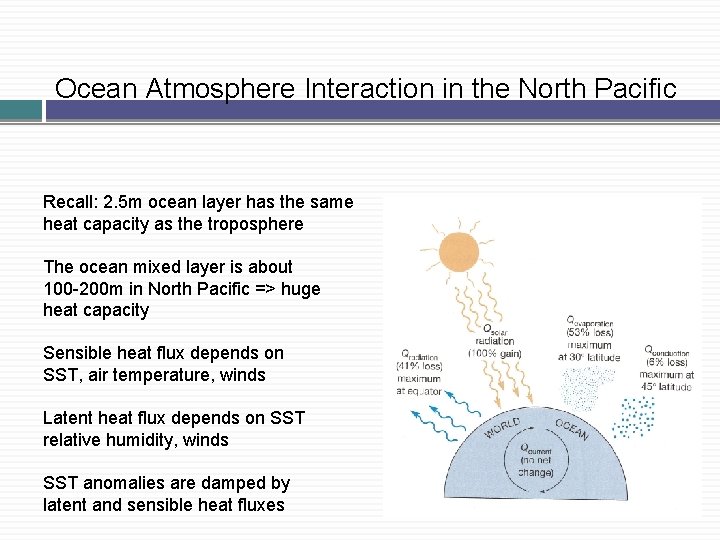 Ocean Atmosphere Interaction in the North Pacific Recall: 2. 5 m ocean layer has Ocean Atmosphere Interaction in the North Pacific Recall: 2. 5 m ocean layer has