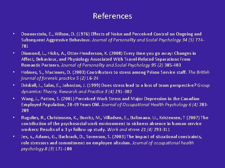References • • Donnerstein, E. , Wilson, D. (1976) Effects of Noise and Perceived