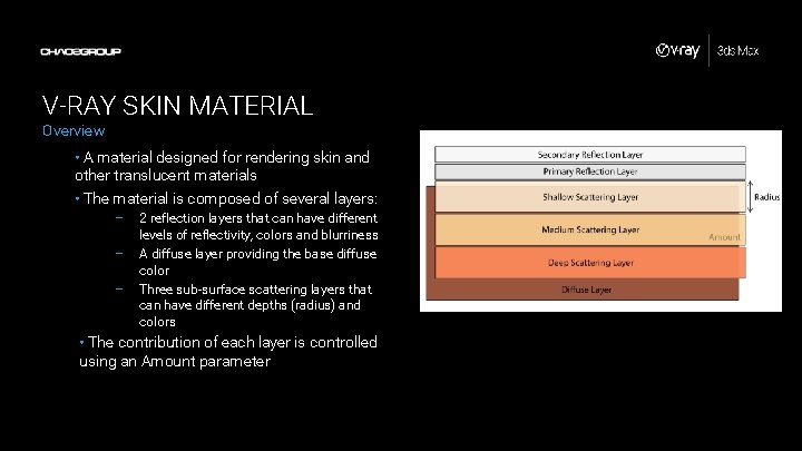 V-RAY SKIN MATERIAL Overview • A material designed for rendering skin and other translucent