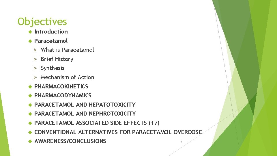 Objectives Introduction Paracetamol Ø What is Paracetamol Ø Brief History Ø Synthesis Ø Mechanism