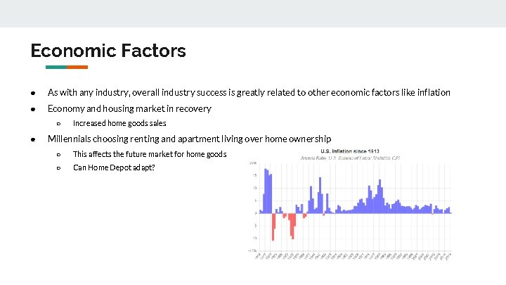 Economic Factors ● As with any industry, overall industry success is greatly related to