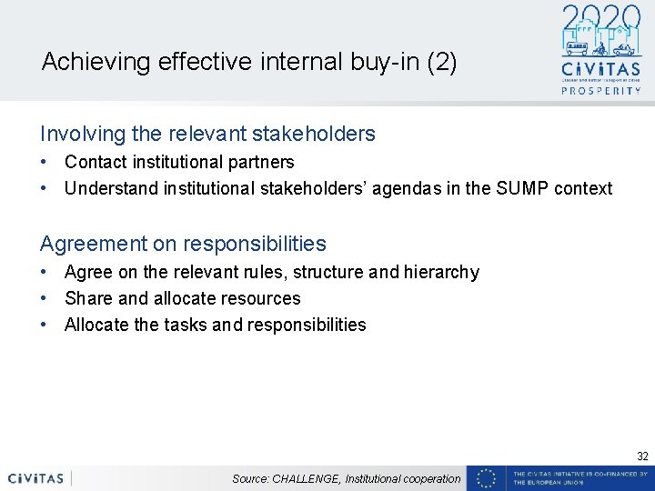 Achieving effective internal buy-in (2) Involving the relevant stakeholders • Contact institutional partners •