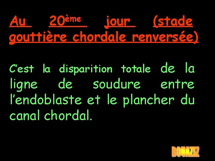 ème 20 Au jour (stade gouttière chordale renversée) de la ligne de soudure entre