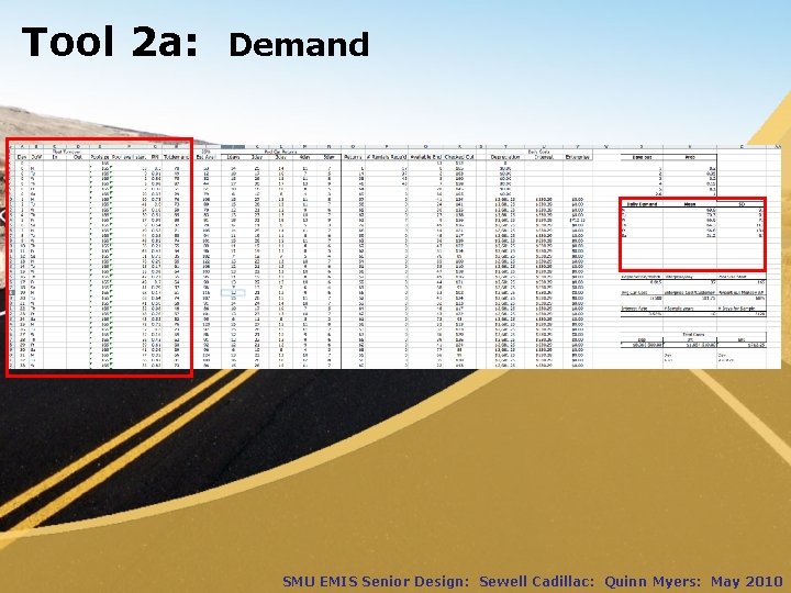 Tool 2 a: Demand SMU EMIS Senior Design: Sewell Cadillac: Quinn Myers: May 2010